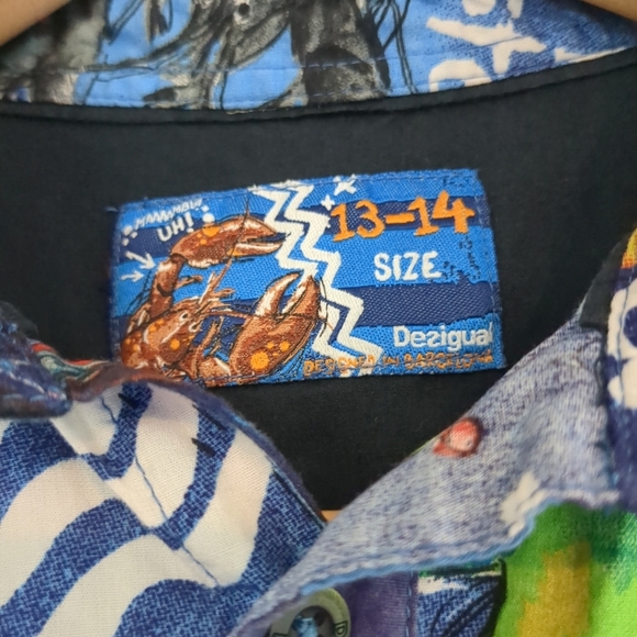 Desigual Shirt Youth Boys 13-14 Button Colorful Short Sleeve Luxury Unique Surf - Picture 5 of 8